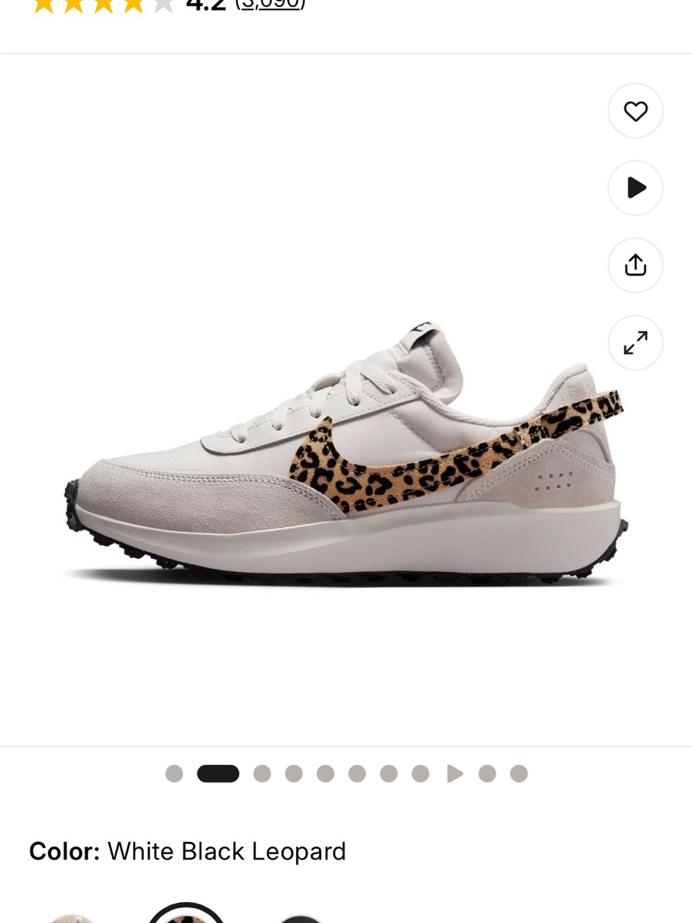 Woman’s Nike Waffle Debut Cream/White Sneakers with Leopard Print Accent - Picture 3 of 7